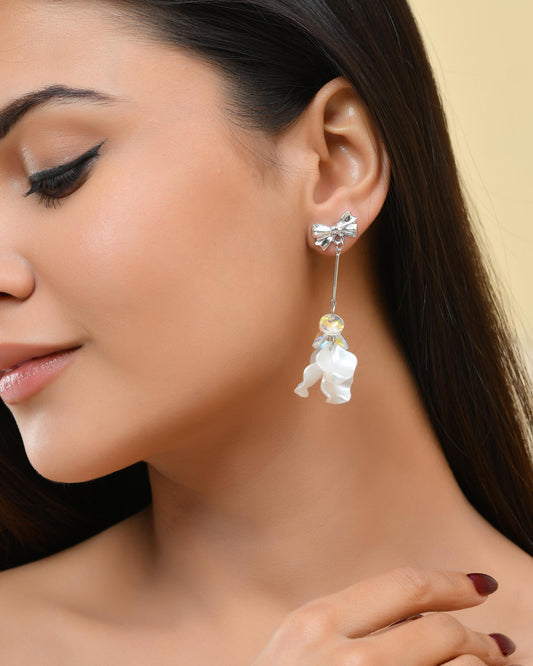 VOJ Silver Plated Bow Drop Earrings - Swadesiicart