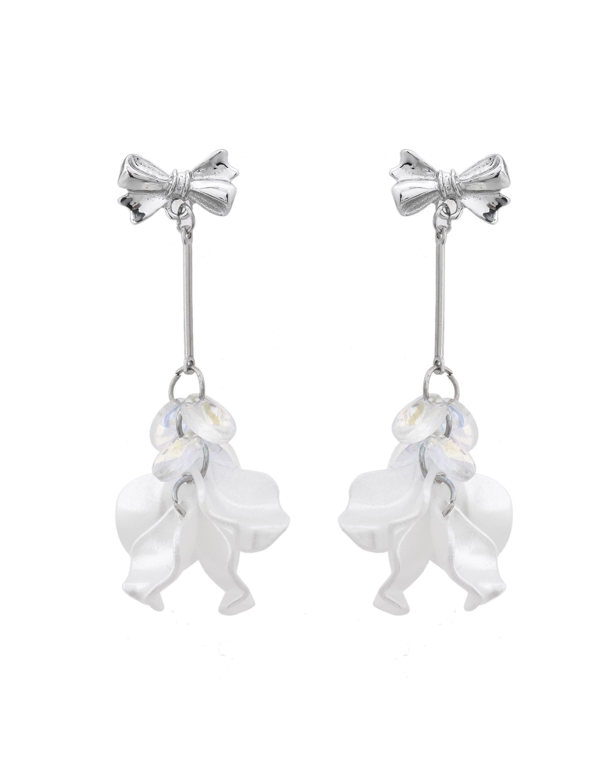 VOJ Silver Plated Bow Drop Earrings - Swadesiicart