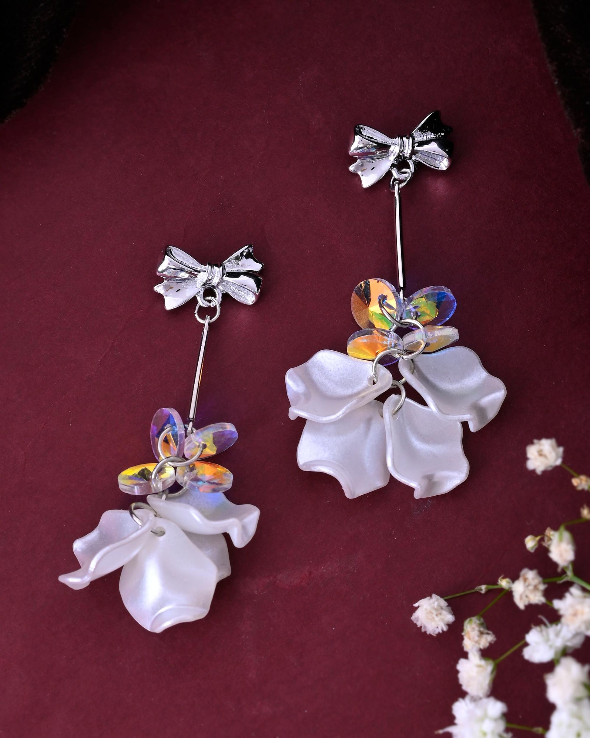 VOJ Silver Plated Bow Drop Earrings - Swadesiicart
