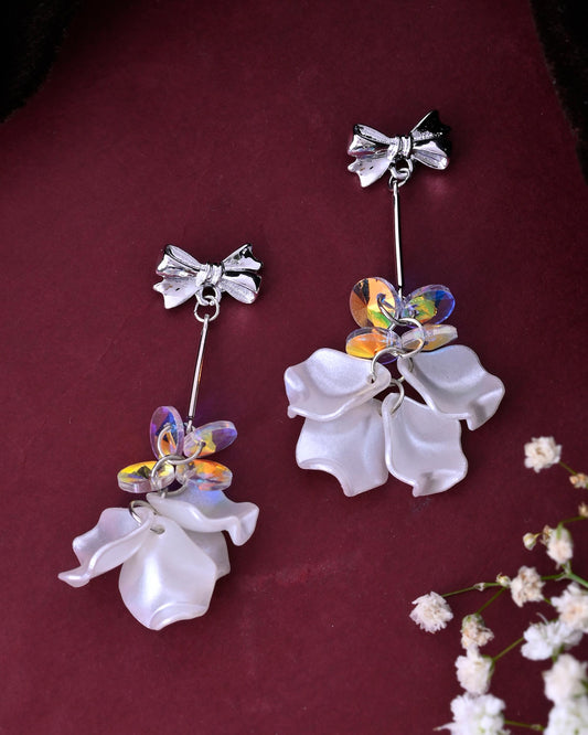 VOJ Silver Plated Bow Drop Earrings - Swadesiicart