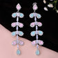 VOJ Silver-Toned Mind Green And Pink Leaf Shaped Drop Earrings - Swadesiicart