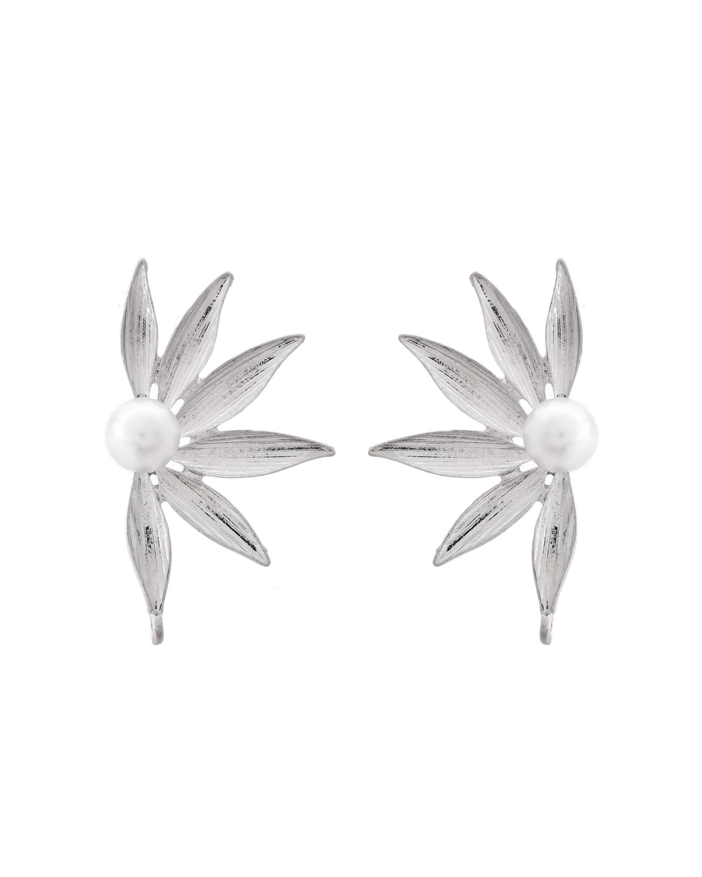VOJ Silver Plated Stainless Steel Pearl Flower Shaped Studs - Swadesiicart