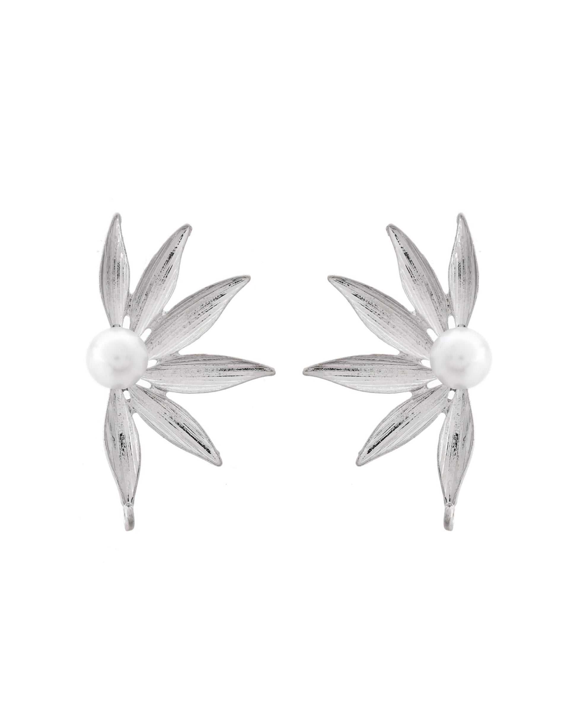 VOJ Silver Plated Stainless Steel Pearl Flower Shaped Studs - Swadesiicart
