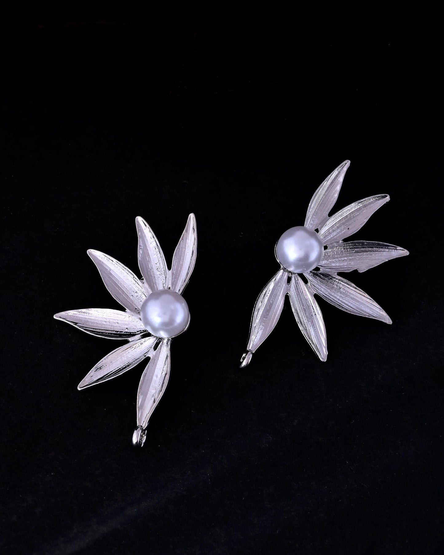 VOJ Silver Plated Stainless Steel Pearl Flower Shaped Studs - Swadesiicart