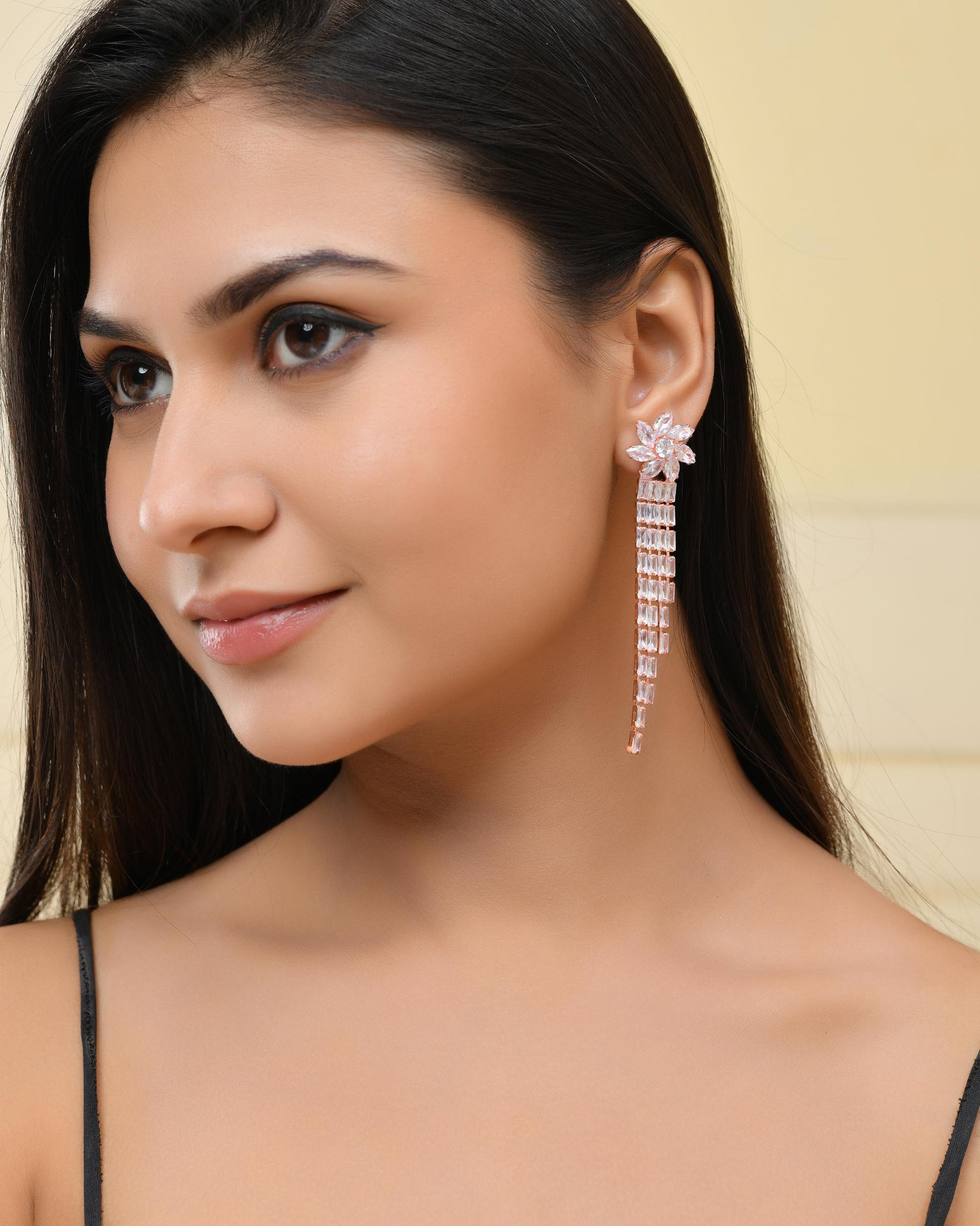 VOJ Gold-Polished Contemporary Drop Earrings - Swadesiicart