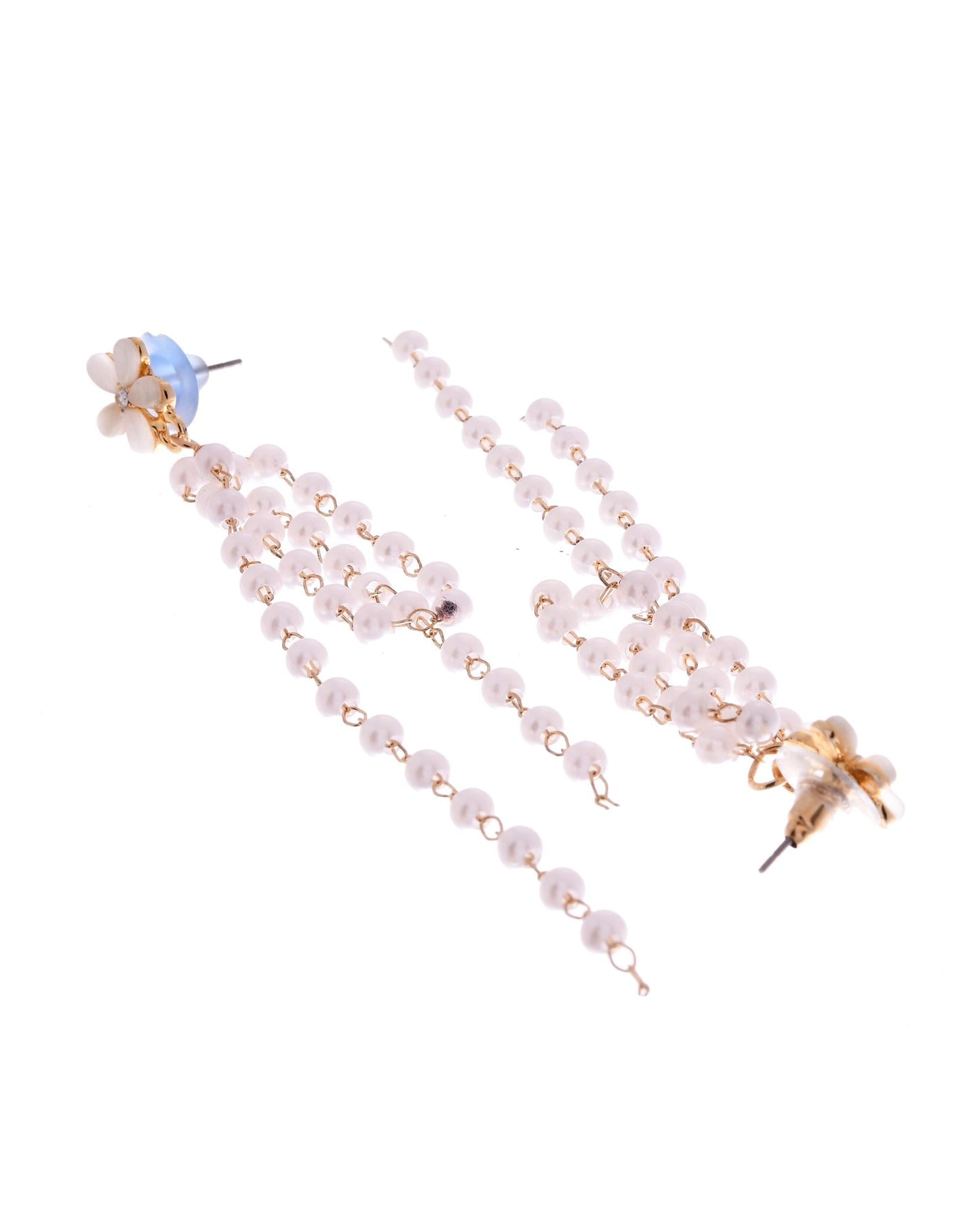 VOJ Gold-Polished Flower Stone Studded & Beaded Acrylic Drop Earrings - Swadesiicart