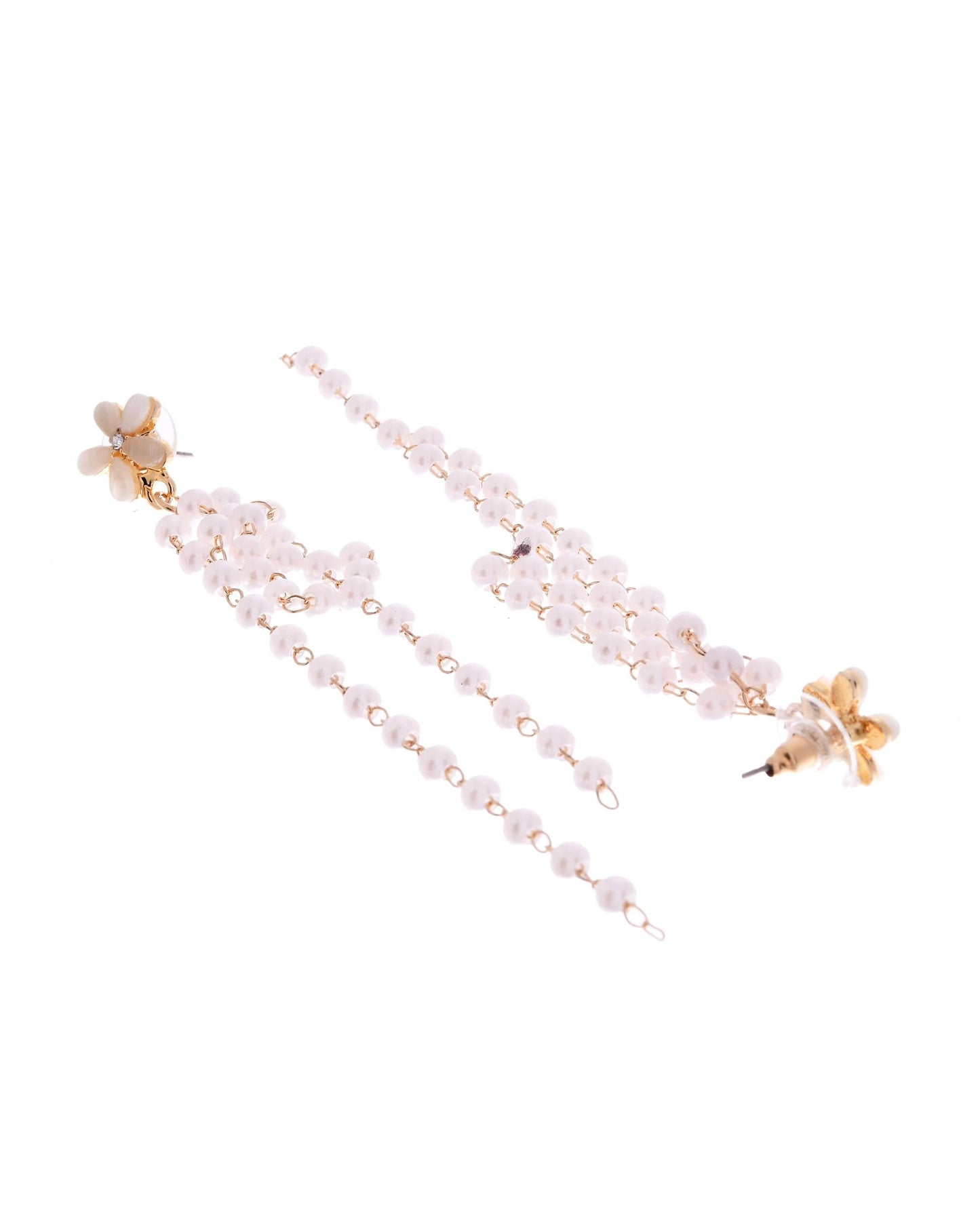 VOJ Gold-Polished Flower Stone Studded & Beaded Acrylic Drop Earrings - Swadesiicart