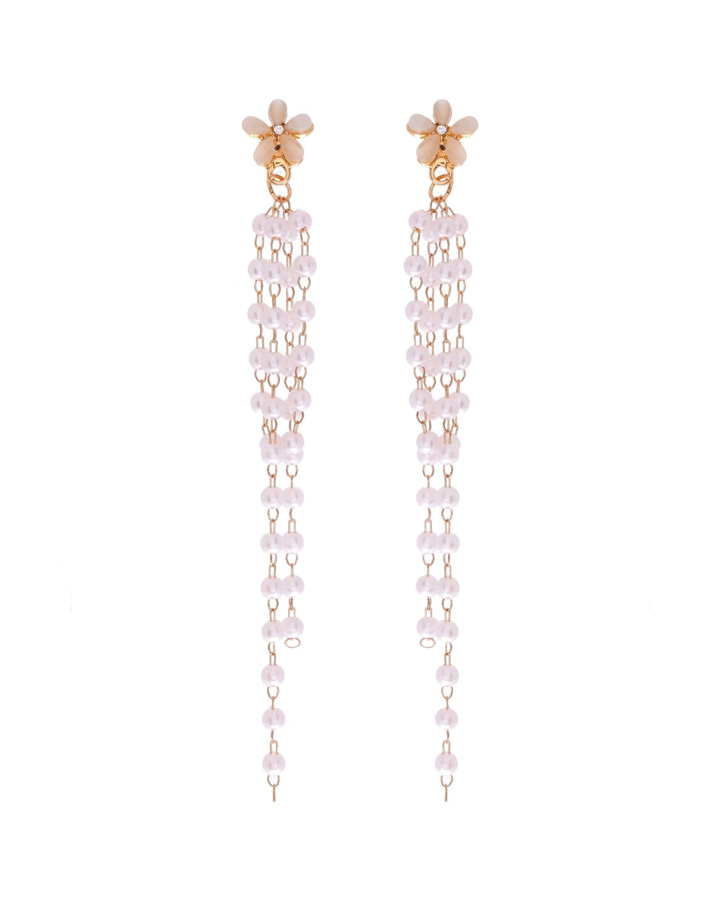 VOJ Gold-Polished Flower Stone Studded & Beaded Acrylic Drop Earrings - Swadesiicart