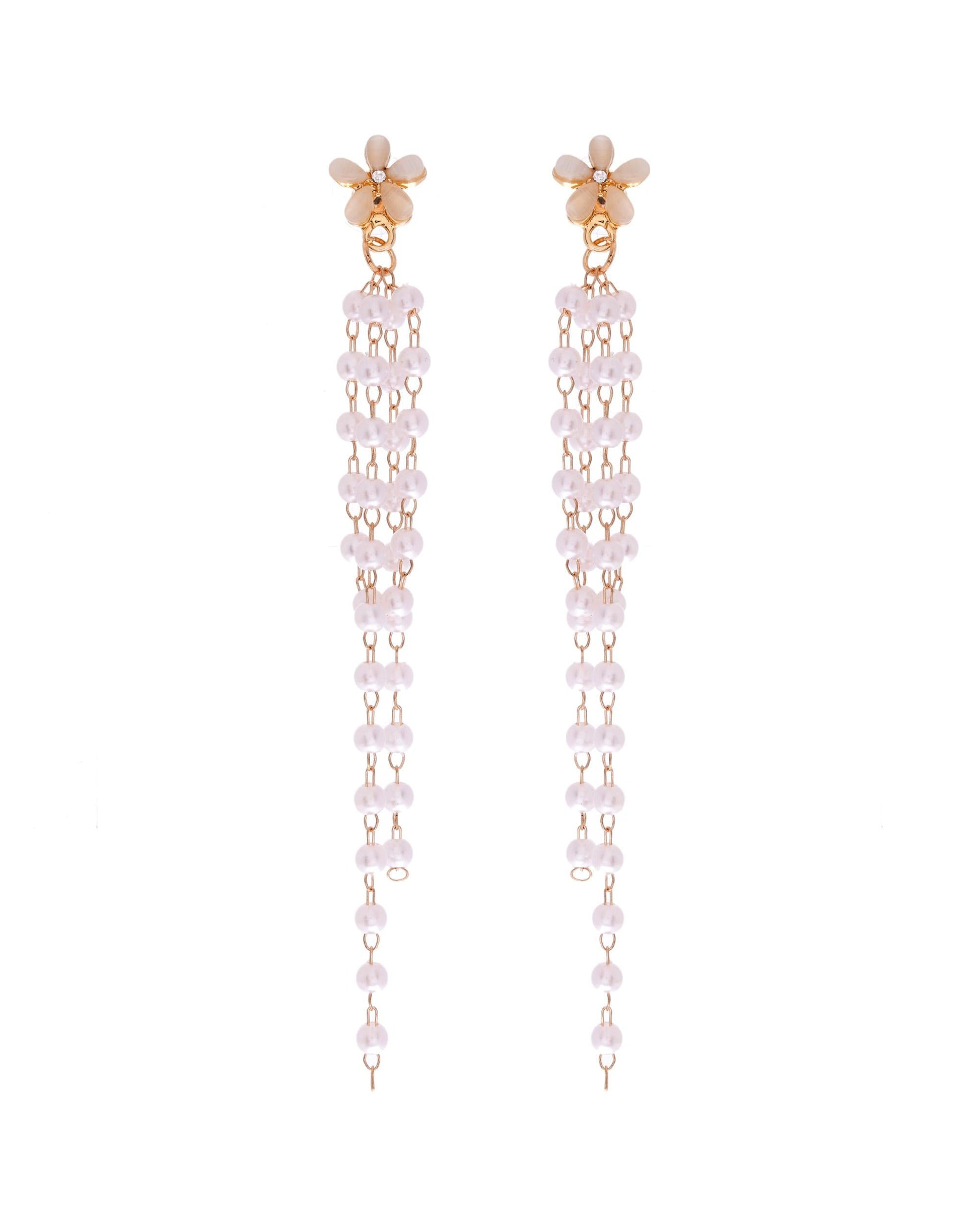 VOJ Gold-Polished Flower Stone Studded & Beaded Acrylic Drop Earrings - Swadesiicart