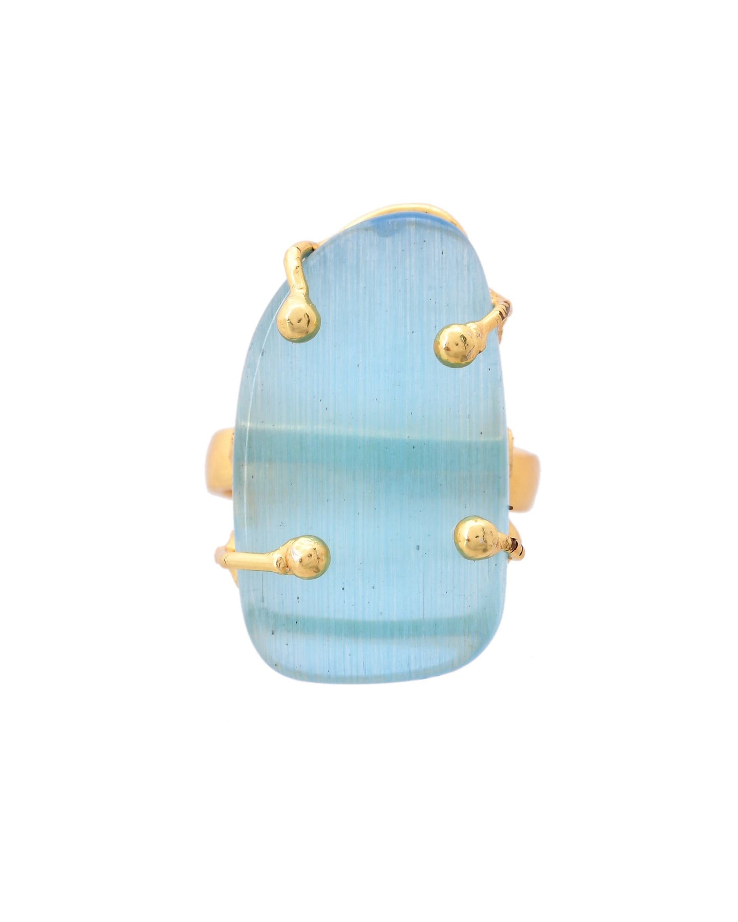 VOJ Gold-Polished Light Blue Stone Studded Ring | Swadesiicart