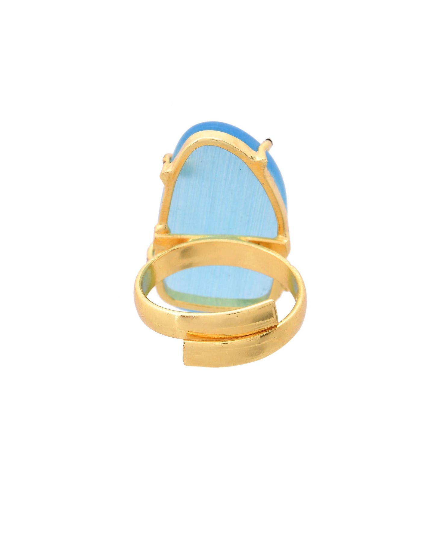 VOJ Gold-Polished Light Blue Stone Studded Ring | Swadesiicart