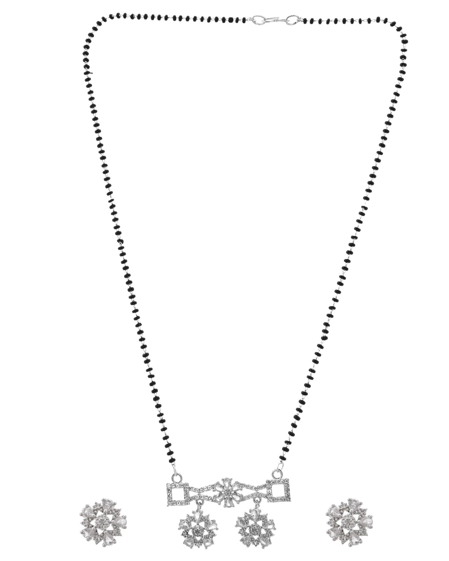 VOJ Silver Plated Ad Stone Studded Designer Mangalsutra Set - Swadesiicart