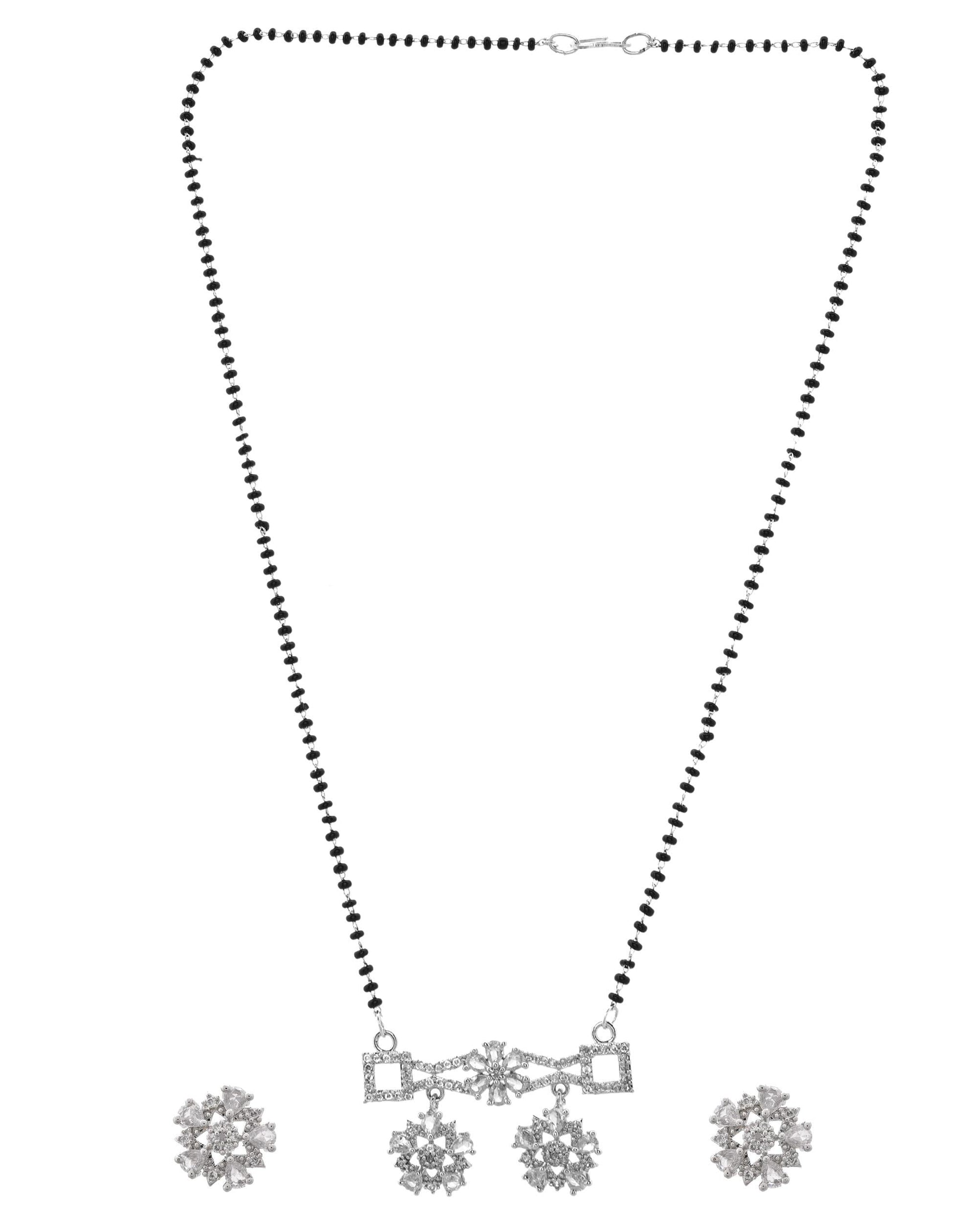 VOJ Silver Plated Ad Stone Studded Designer Mangalsutra Set - Swadesiicart