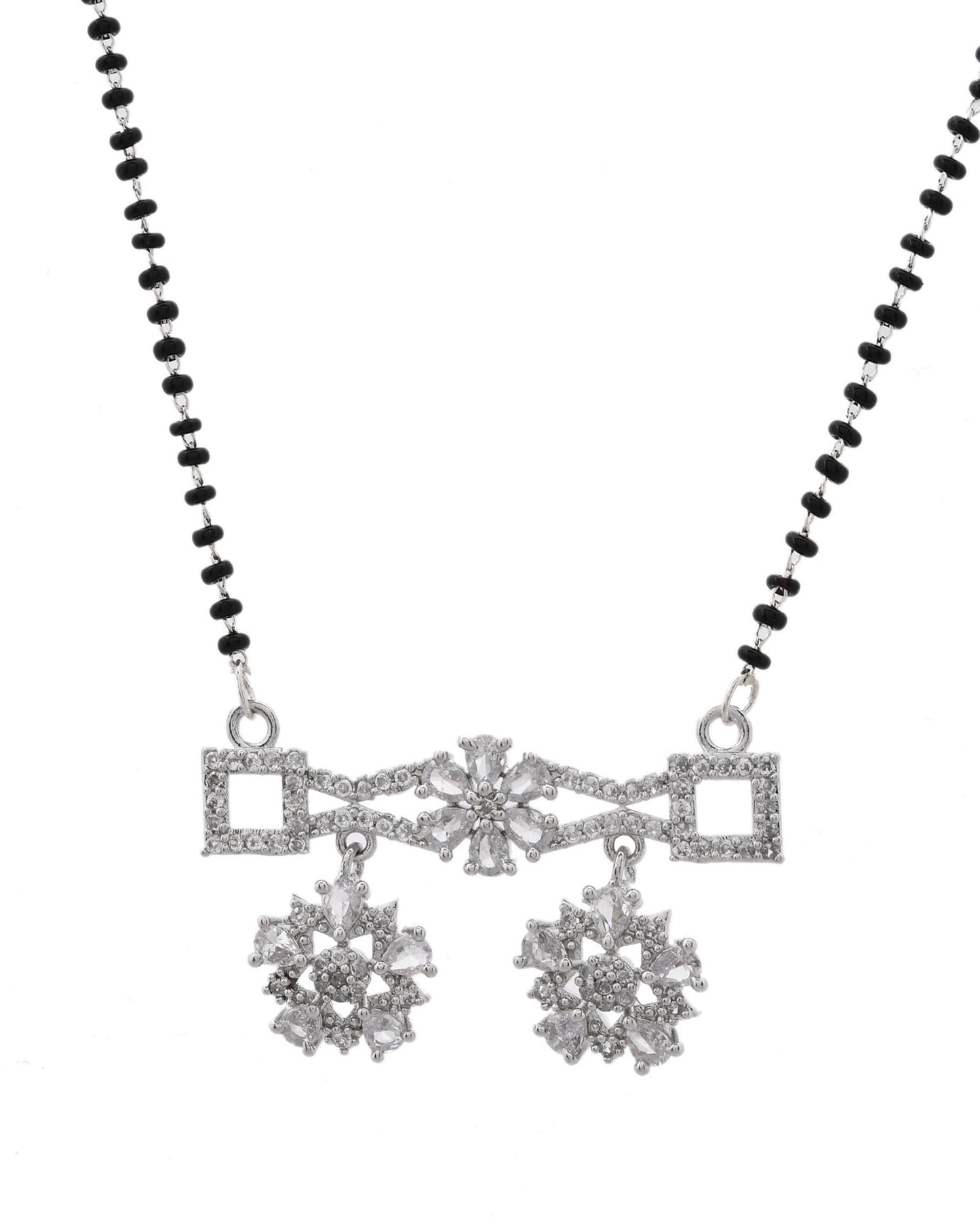 VOJ Silver Plated Ad Stone Studded Designer Mangalsutra Set - Swadesiicart