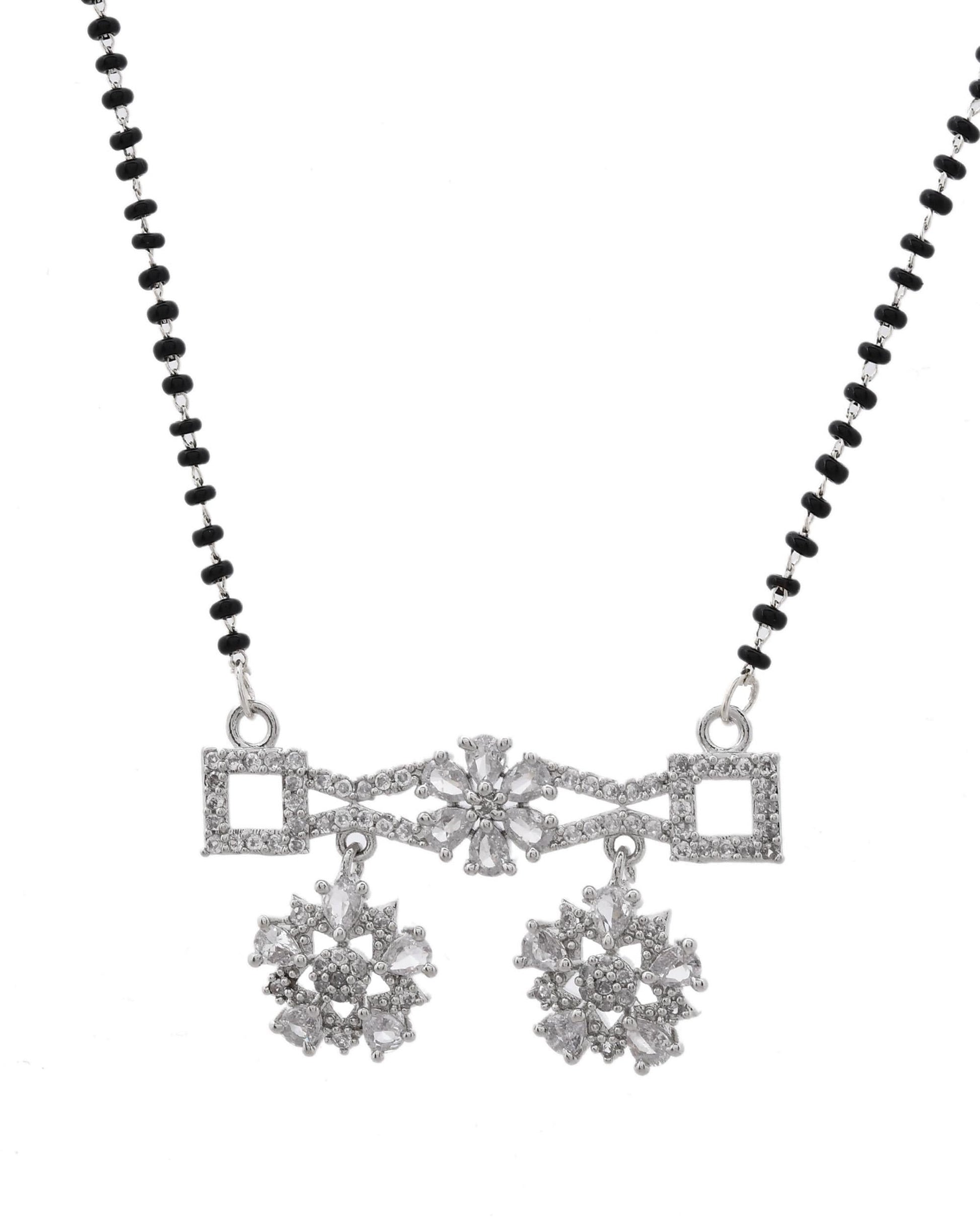 VOJ Silver Plated Ad Stone Studded Designer Mangalsutra Set - Swadesiicart