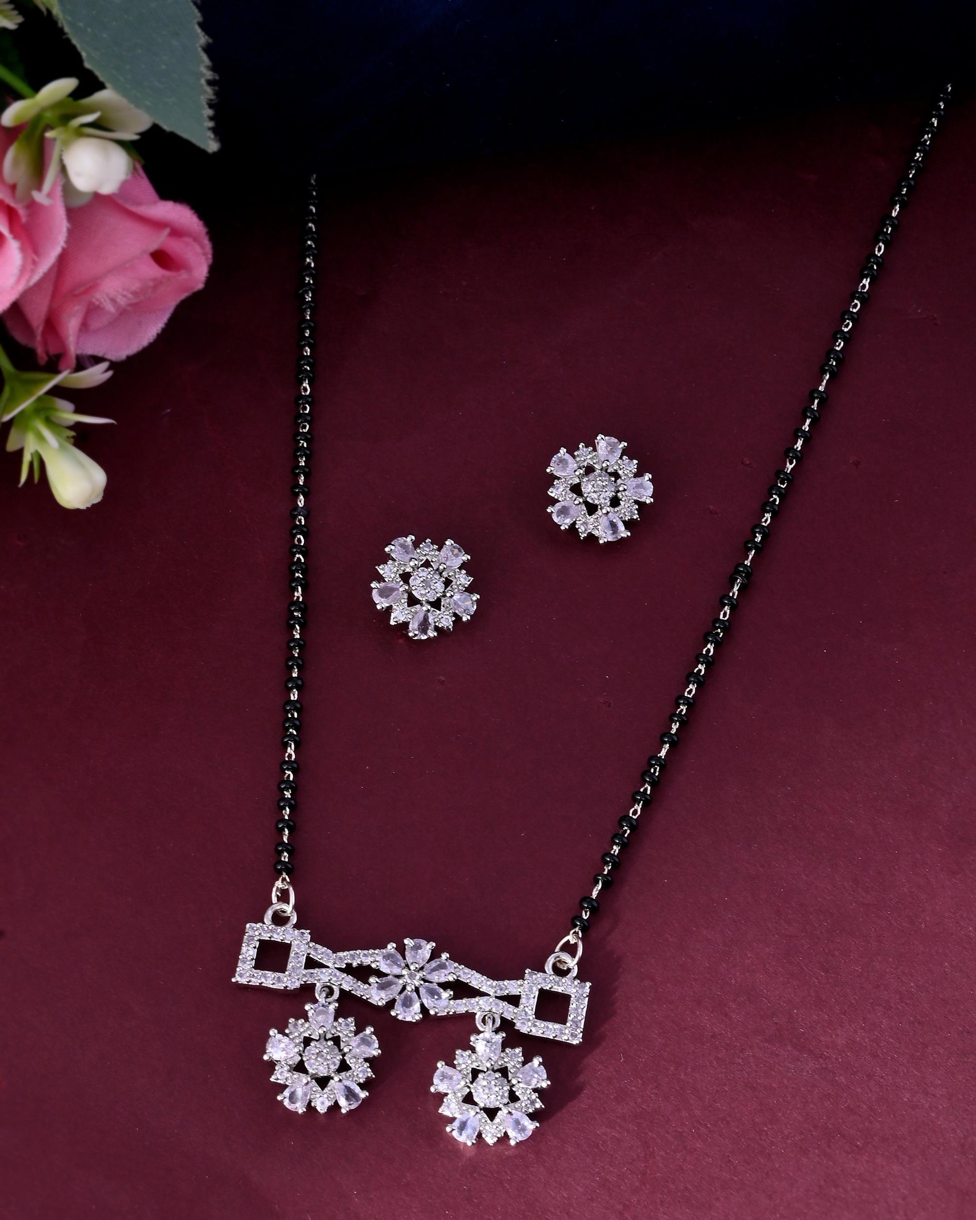 VOJ Silver Plated Ad Stone Studded Designer Mangalsutra Set - Swadesiicart