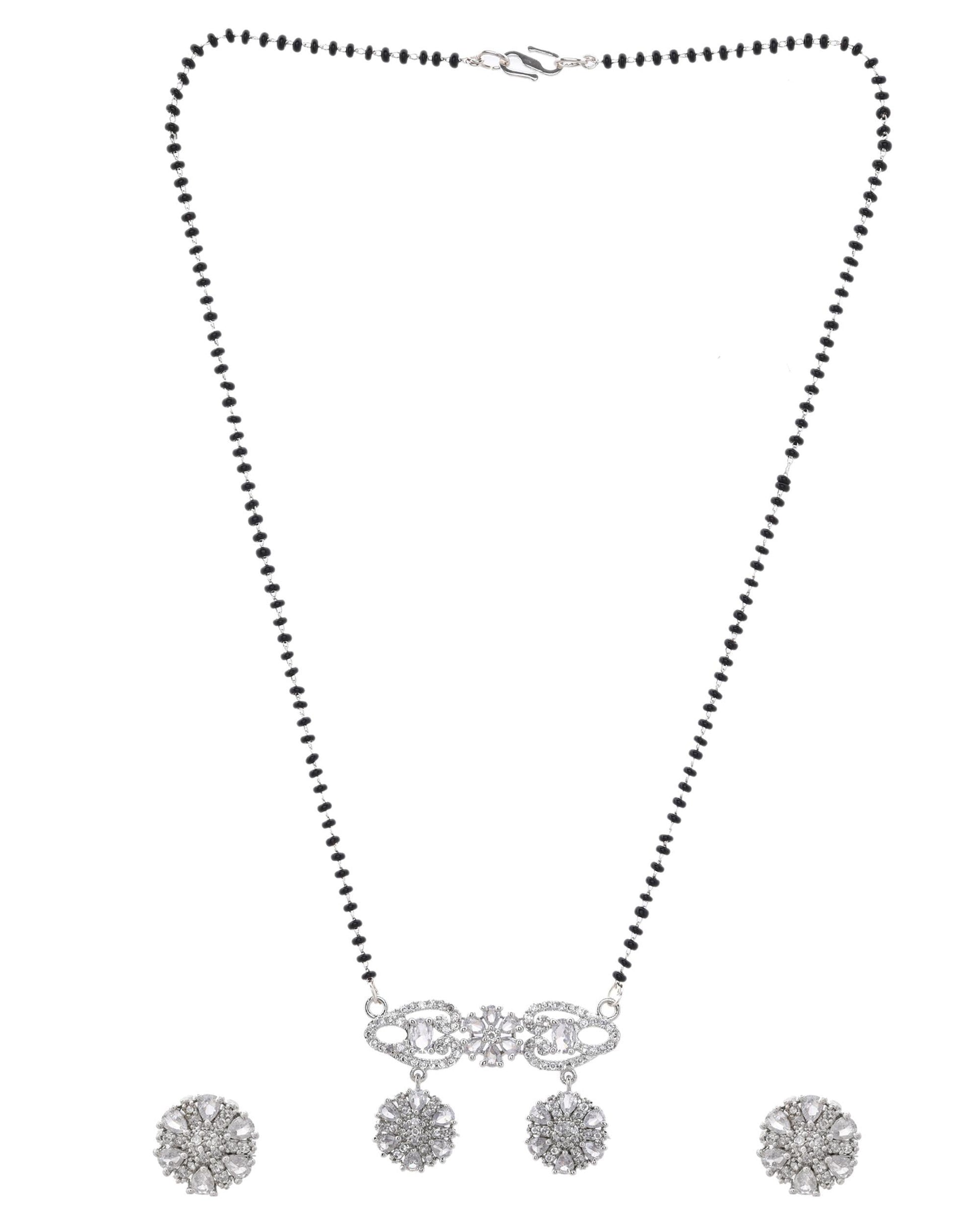VOJ Silver Plated Ad Stone Studded Designer Mangalsutra Set - Swadesiicart