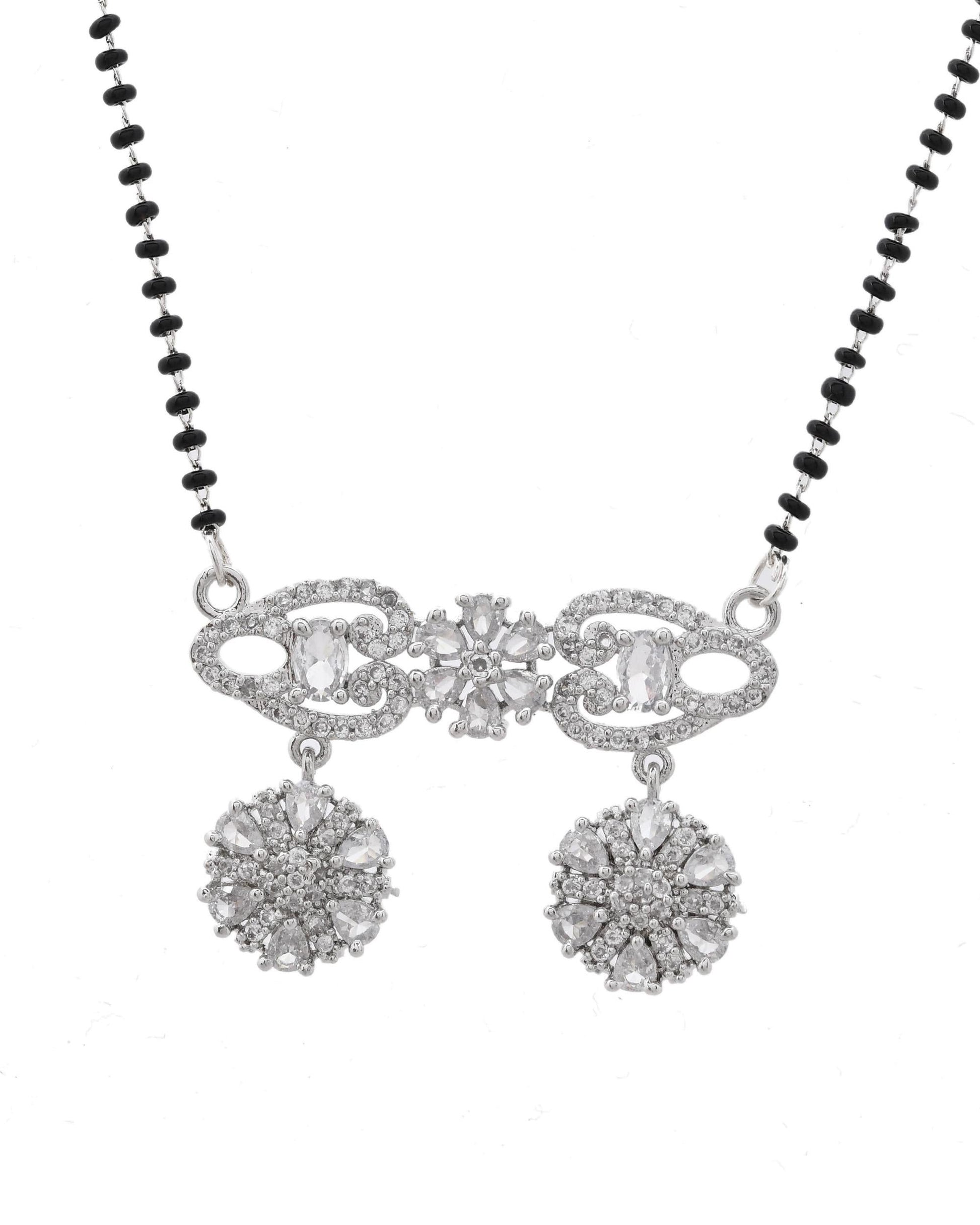 VOJ Silver Plated Ad Stone Studded Designer Mangalsutra Set - Swadesiicart