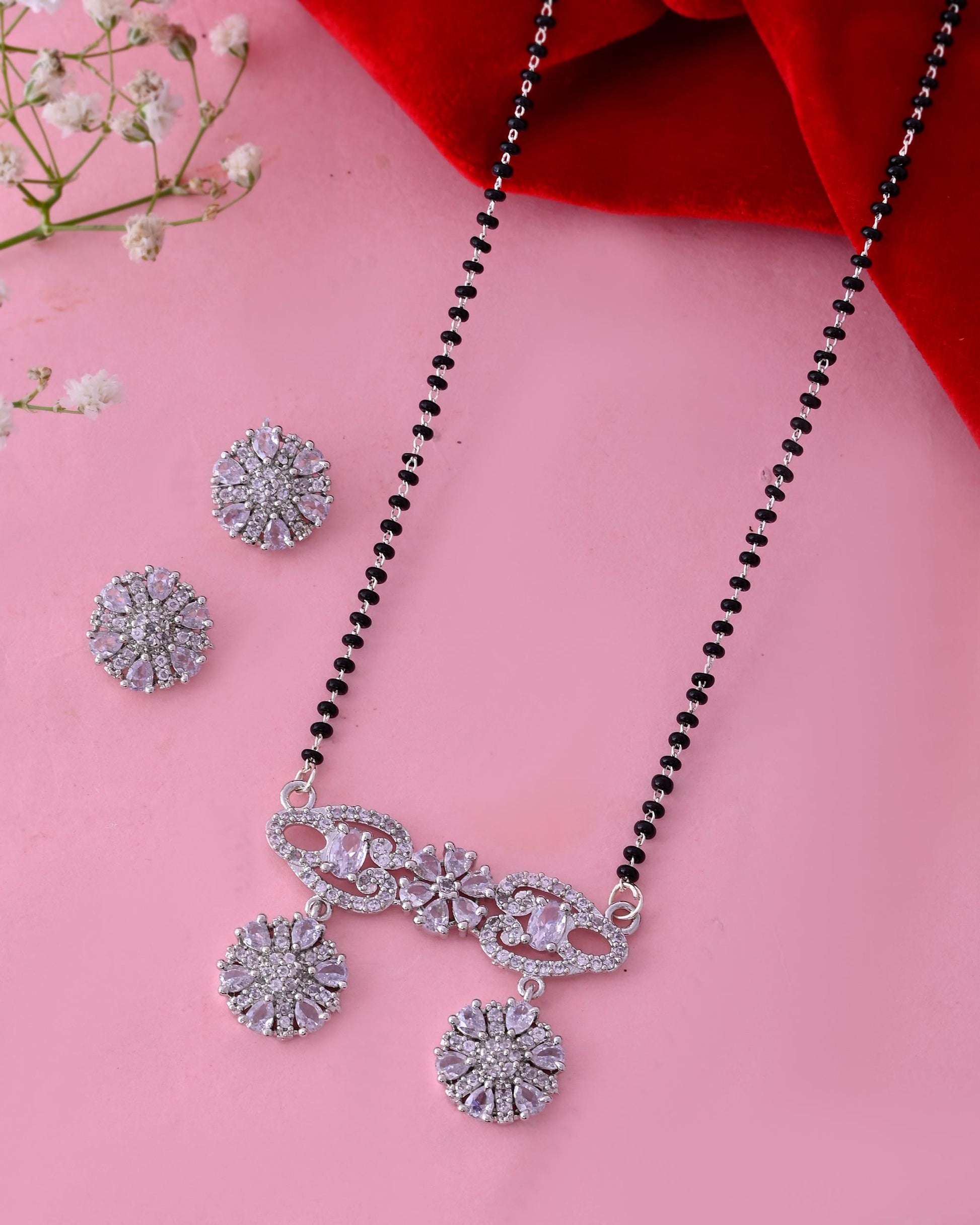 VOJ Silver Plated Ad Stone Studded Designer Mangalsutra Set - Swadesiicart