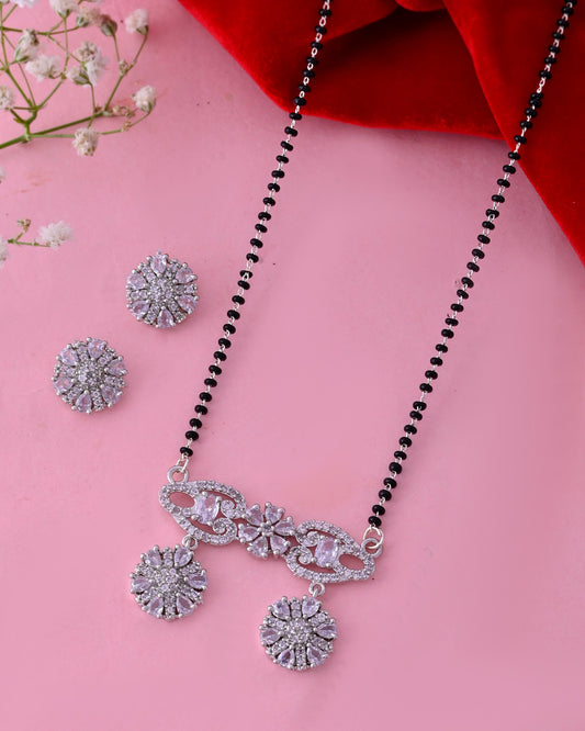 VOJ Silver Plated Ad Stone Studded Designer Mangalsutra Set - Swadesiicart