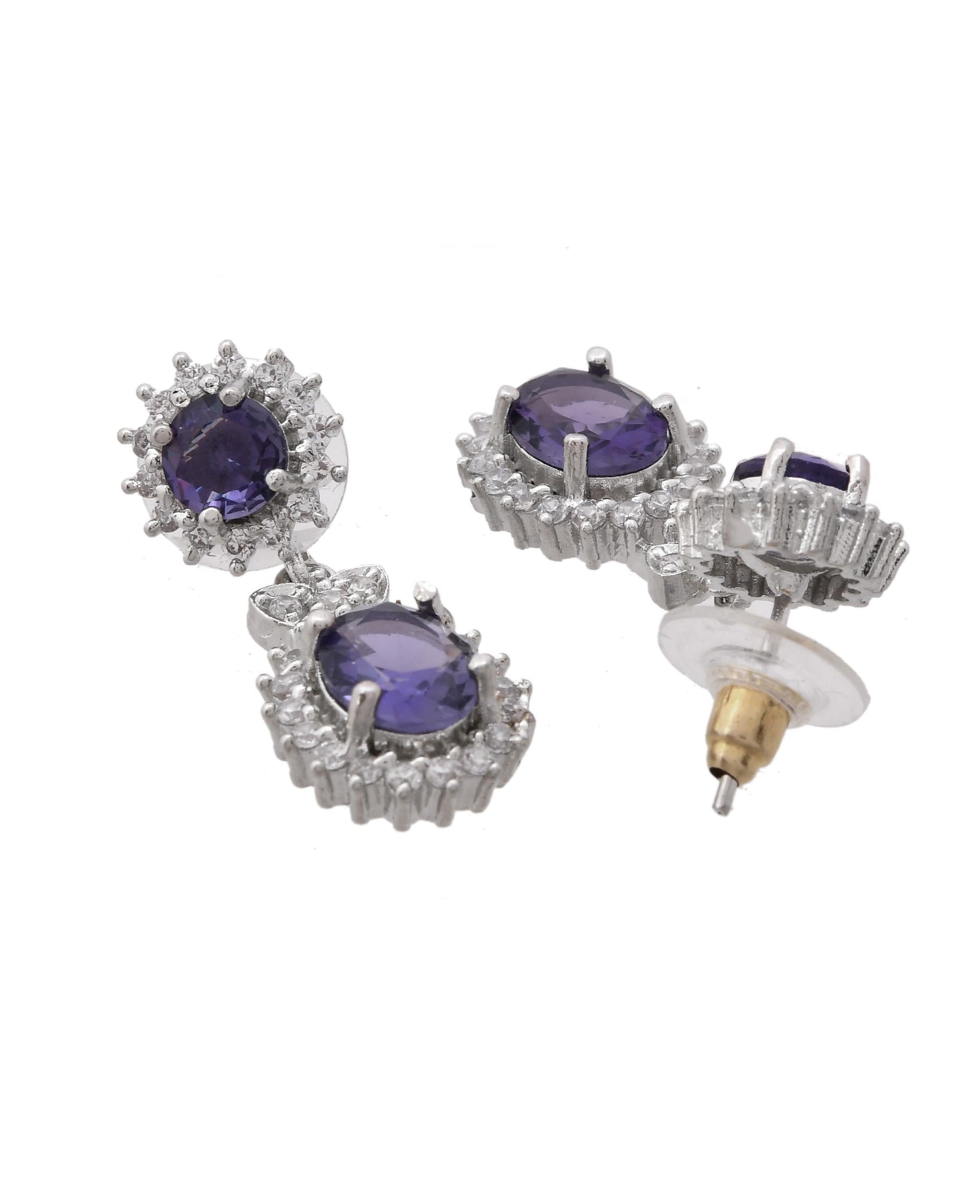 VOJ Silver Plated Blue Ad Stone Studded Jewellery Set - Swadesiicart