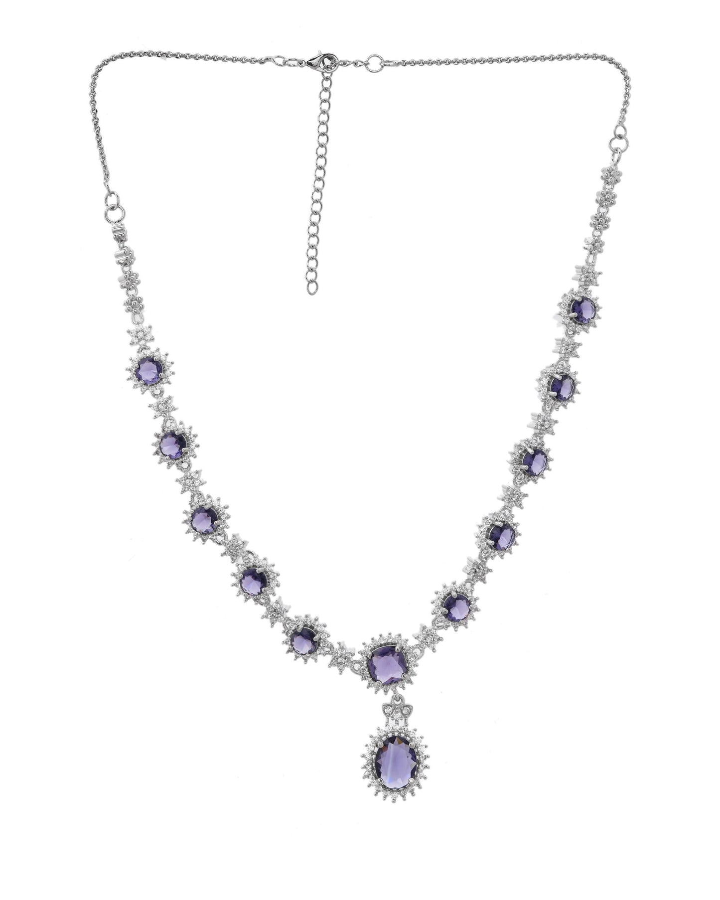 VOJ Silver Plated Blue Ad Stone Studded Jewellery Set - Swadesiicart