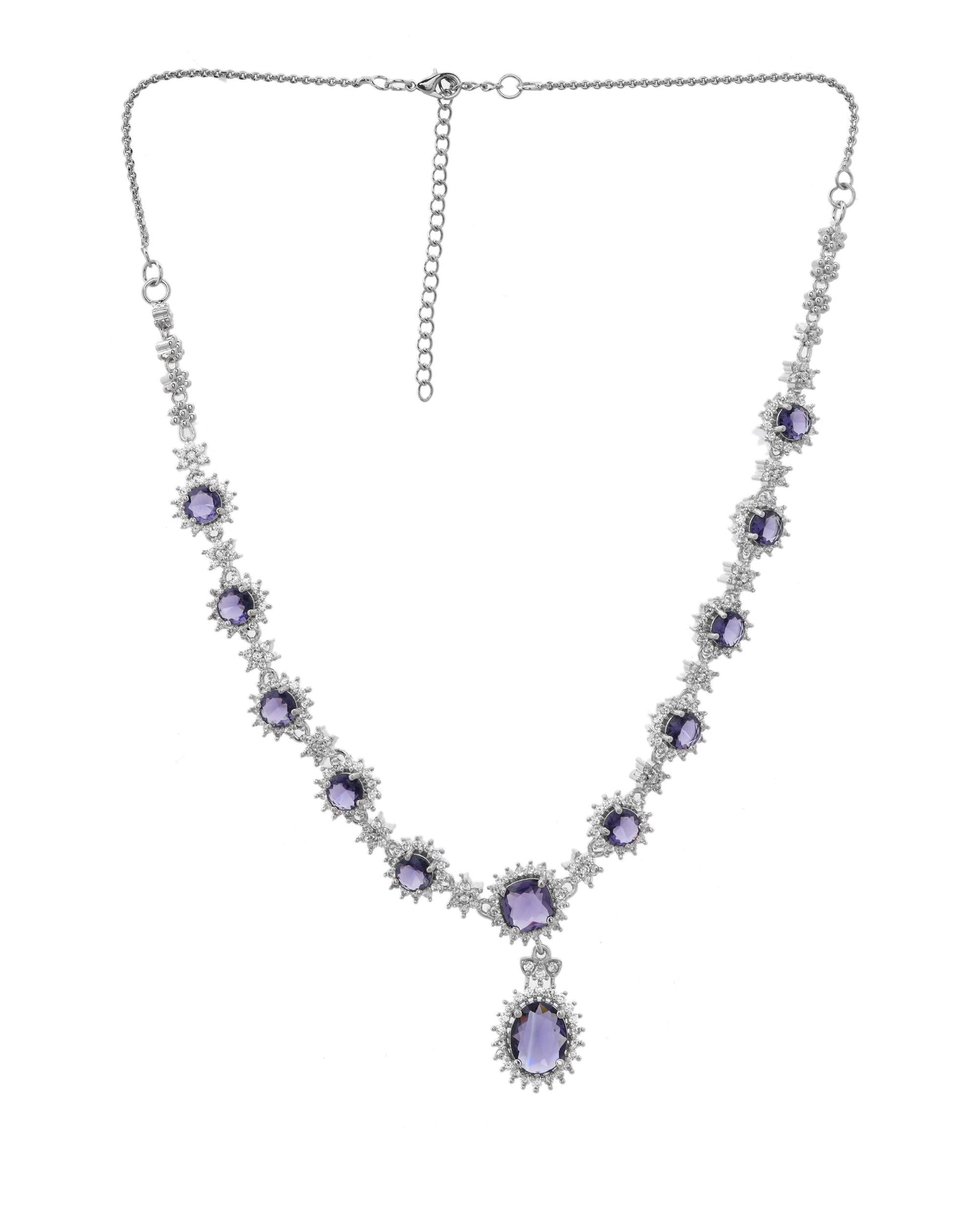 VOJ Silver Plated Blue Ad Stone Studded Jewellery Set - Swadesiicart