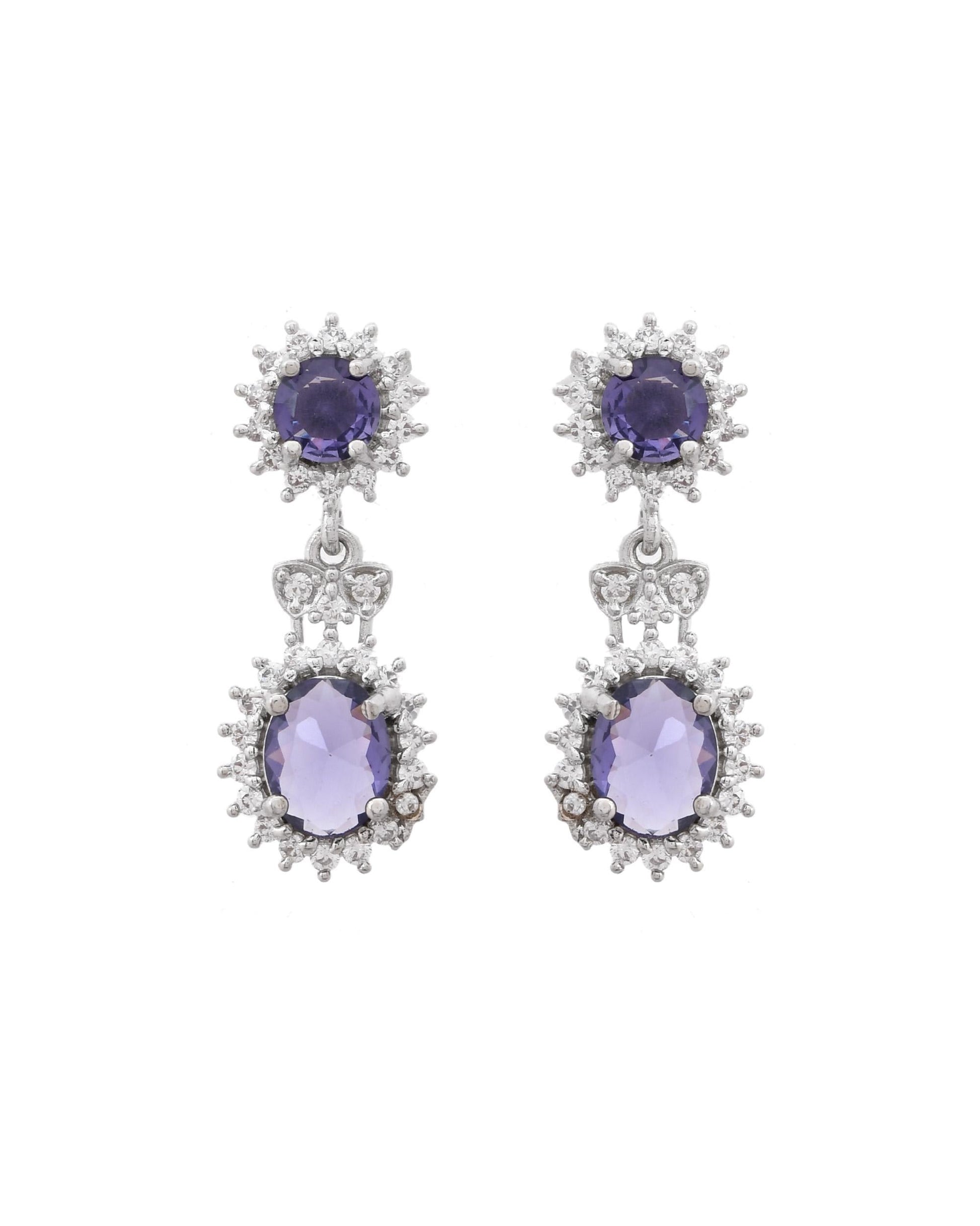 VOJ Silver Plated Blue Ad Stone Studded Jewellery Set - Swadesiicart