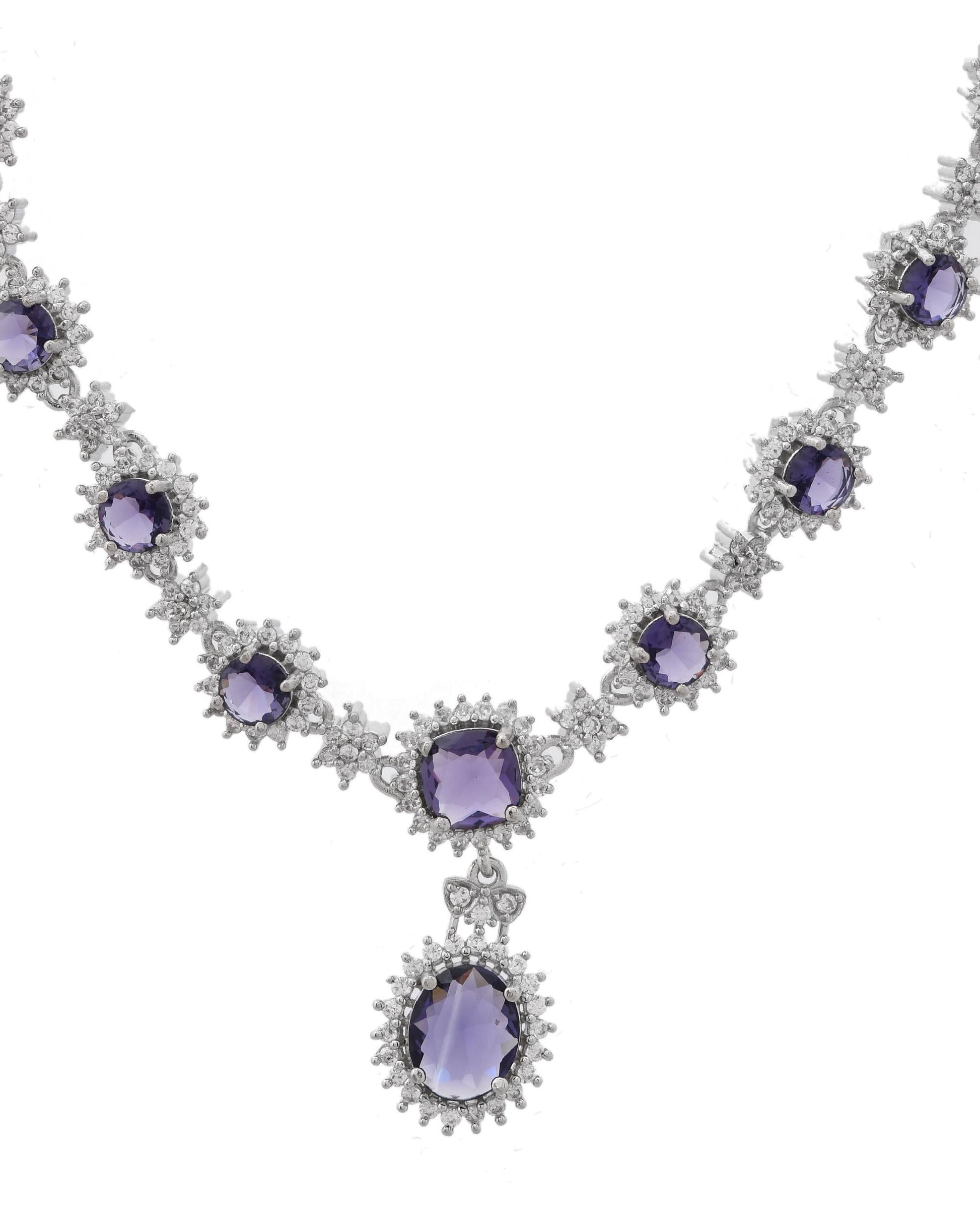 VOJ Silver Plated Blue Ad Stone Studded Jewellery Set - Swadesiicart