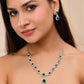 VOJ Silver Plated Green Ad Stone Studded Necklace With Earrings Set - Swadesiicart