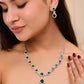 VOJ Silver Plated Green Ad Stone Studded Necklace With Earrings Set - Swadesiicart