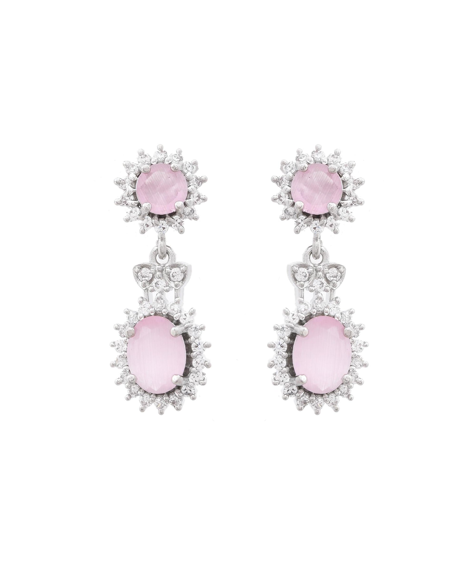 VOJ Baby Pink Ad Stone Studded Silver Plated Jewellery Set - Swadesiicart