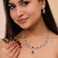 VOJ Silver Plated Red Ad Stone Studded Designer Jewellery Set - Swadesiicart