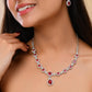 VOJ Silver Plated Red Ad Stone Studded Designer Jewellery Set - Swadesiicart