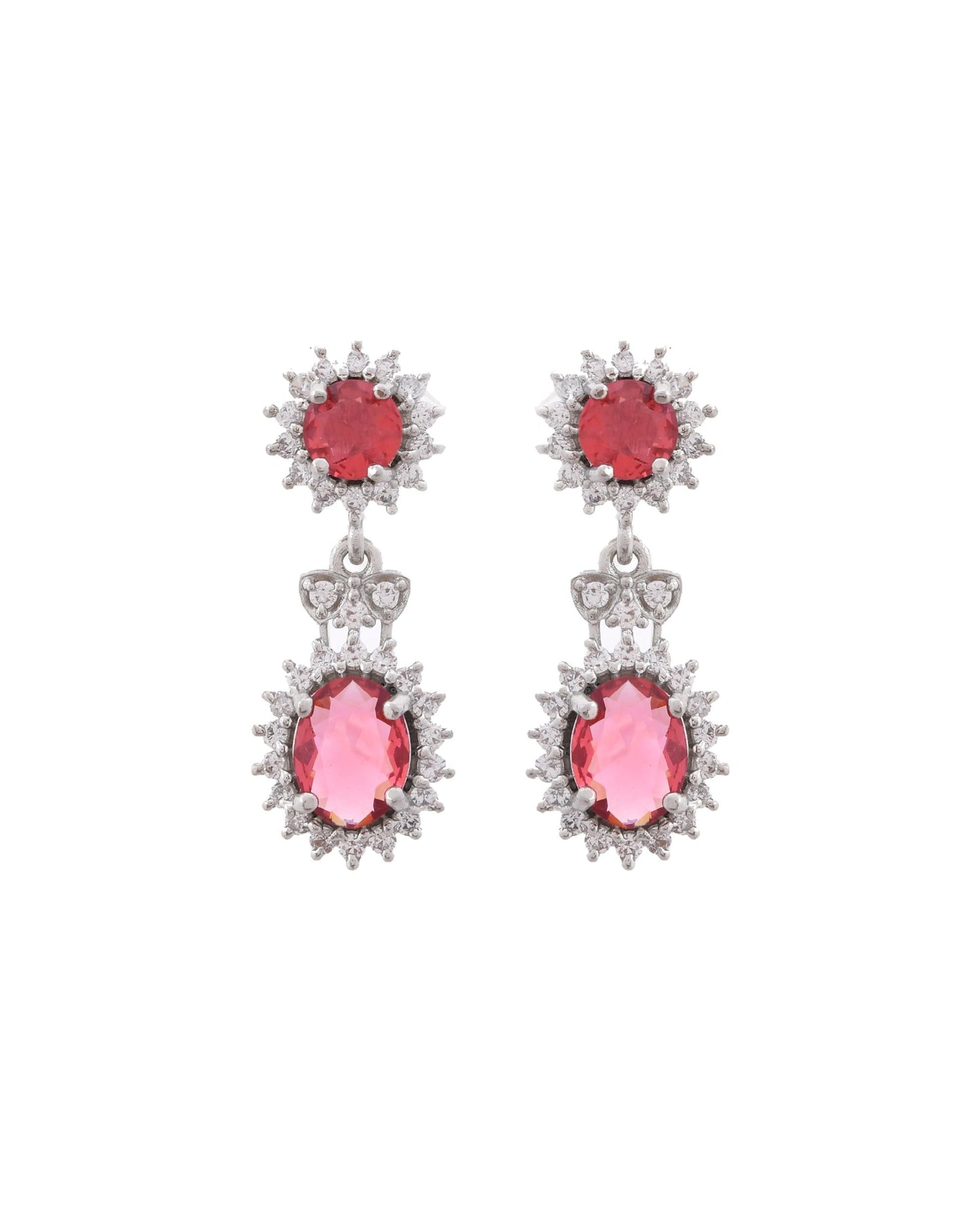 VOJ Silver Plated Red Ad Stone Studded Designer Jewellery Set - Swadesiicart