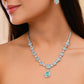 VOJ Silver Plated Sea Green Ad Studded Designer Jewellery Set - Swadesiicart