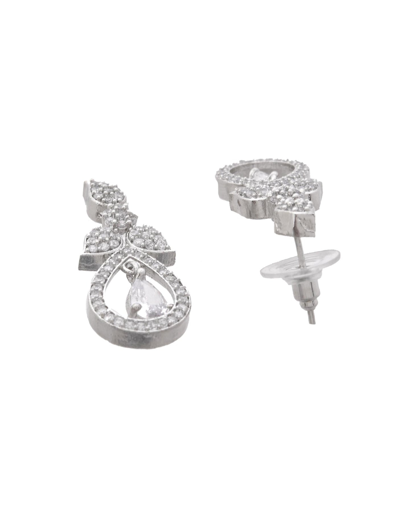 VOJ Silver Plated Ad Studded Designer Necklace With Earrings Set - Swadesiicart