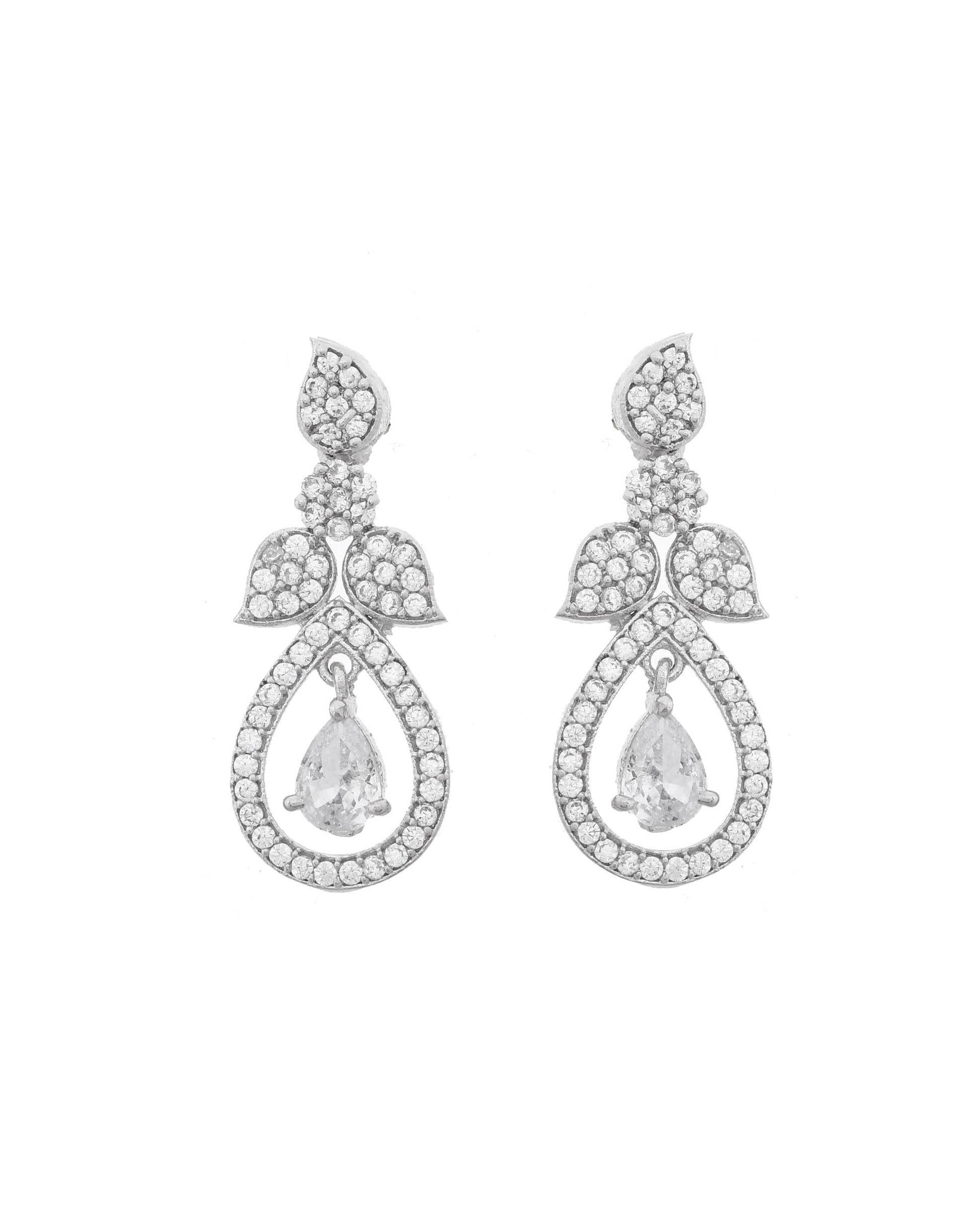 VOJ Silver Plated Ad Studded Designer Necklace With Earrings Set - Swadesiicart