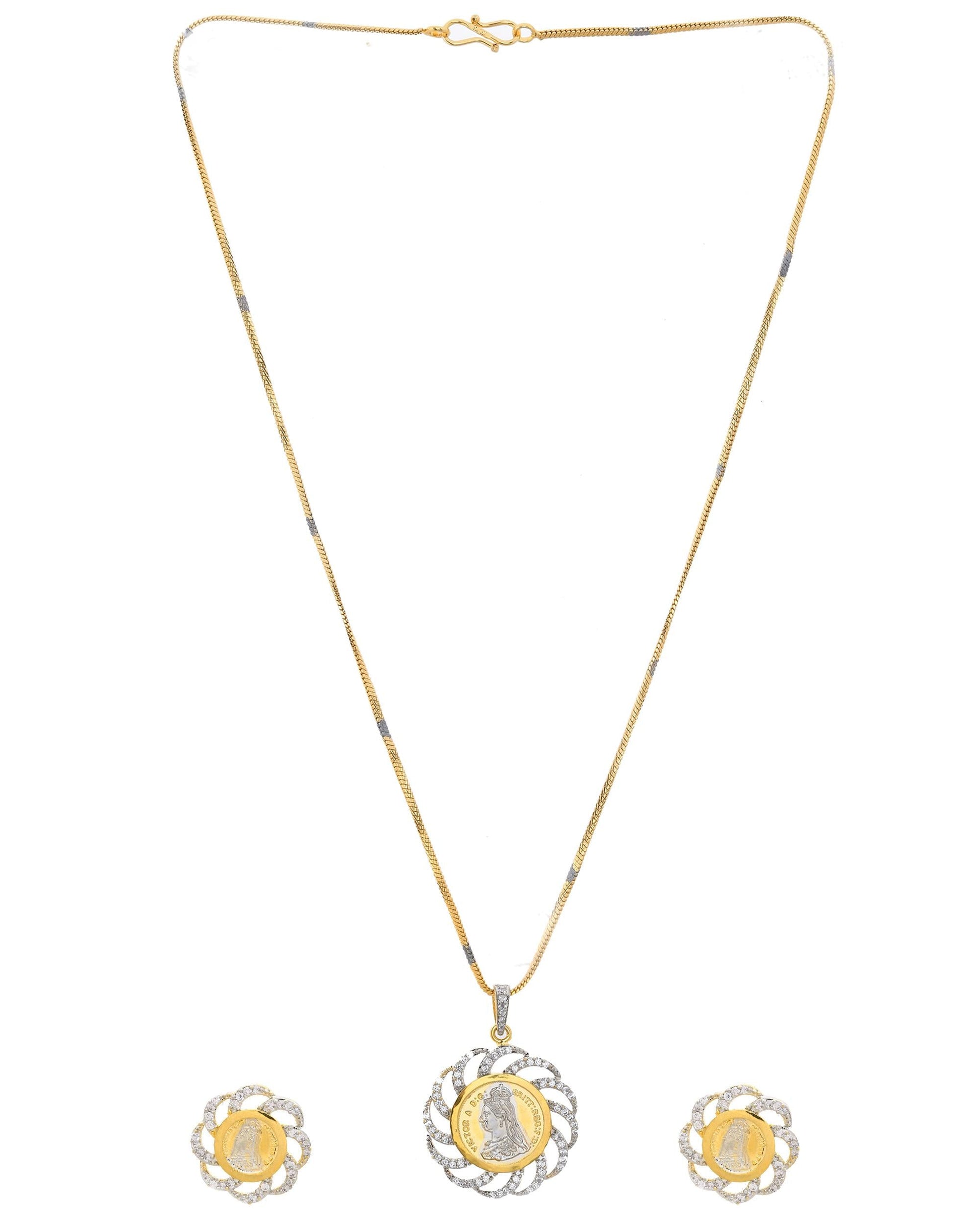 VOJ Dual Toned Ad-Studded Coin Chain Set - Swadesiicart