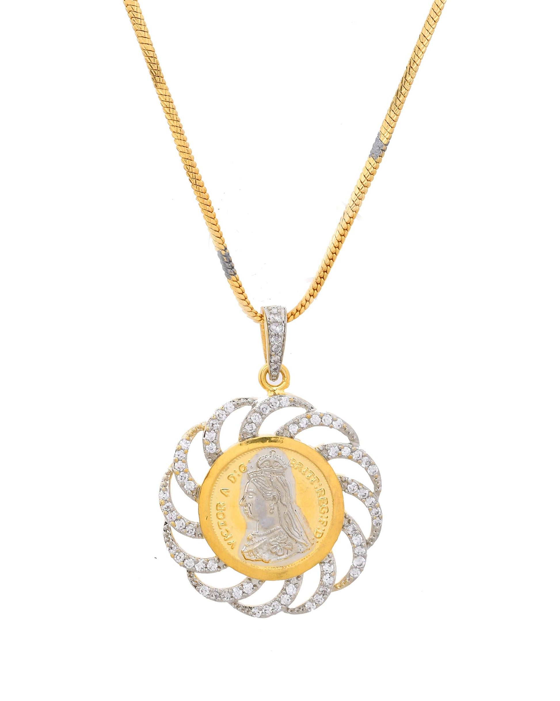 VOJ Dual Toned Ad-Studded Coin Chain Set - Swadesiicart