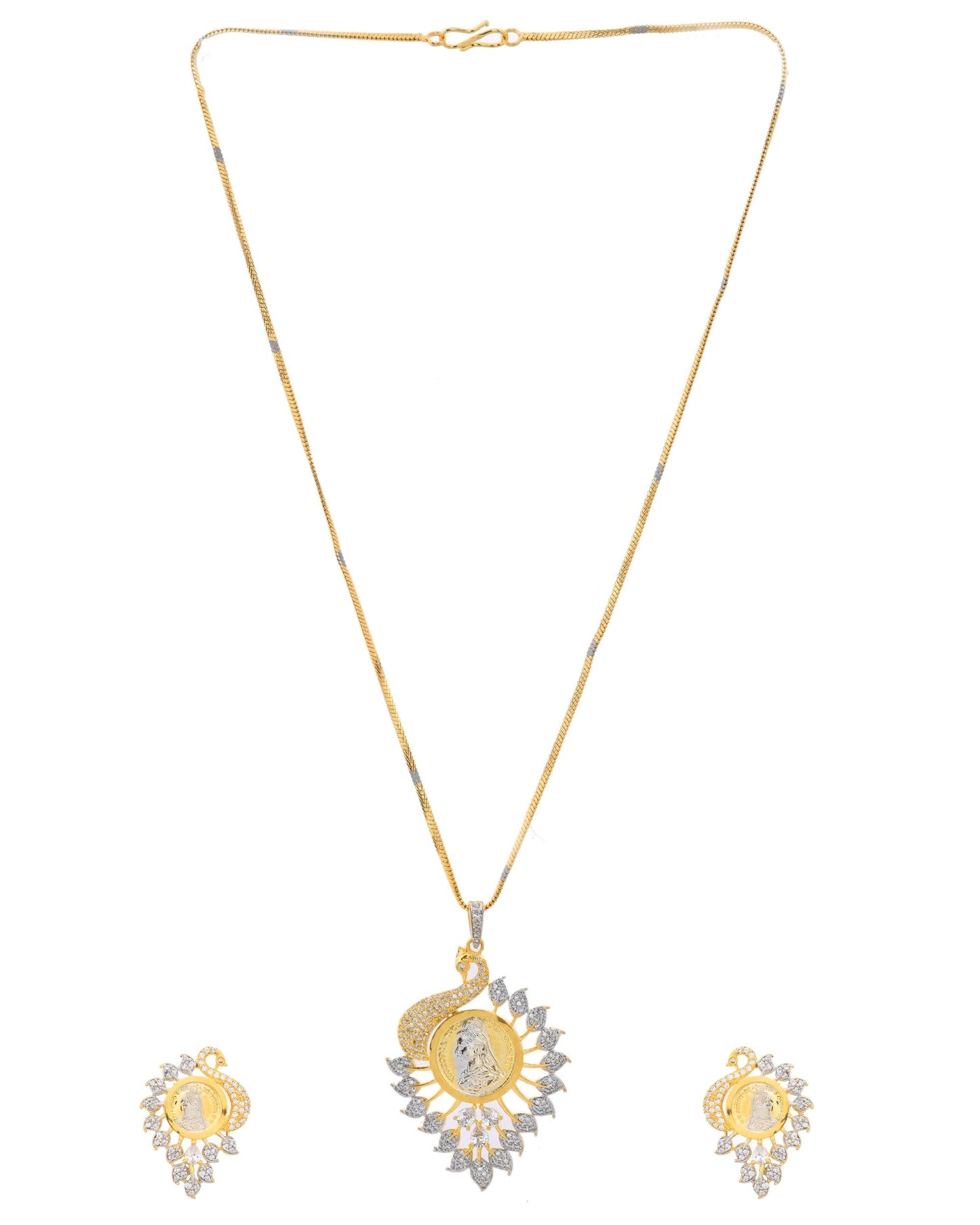 VOJ Dual Toned Ad-Studded Peacock Shaped Chain Set - Swadesiicart