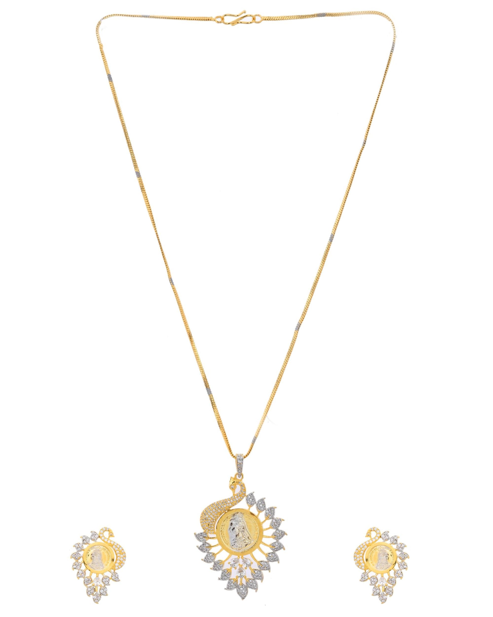 VOJ Dual Toned Ad-Studded Peacock Shaped Chain Set - Swadesiicart