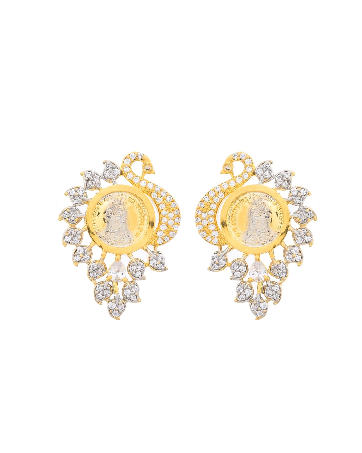 VOJ Dual Toned Ad-Studded Peacock Shaped Chain Set - Swadesiicart