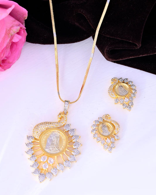 VOJ Dual Toned Ad-Studded Peacock Shaped Chain Set - Swadesiicart