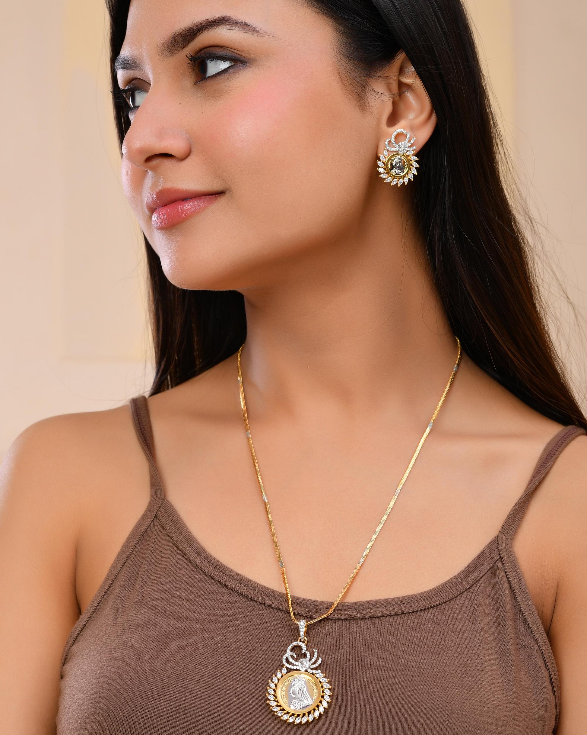 VOJ Dual Toned Ad-Studded Crown Chain Set - Swadesiicart