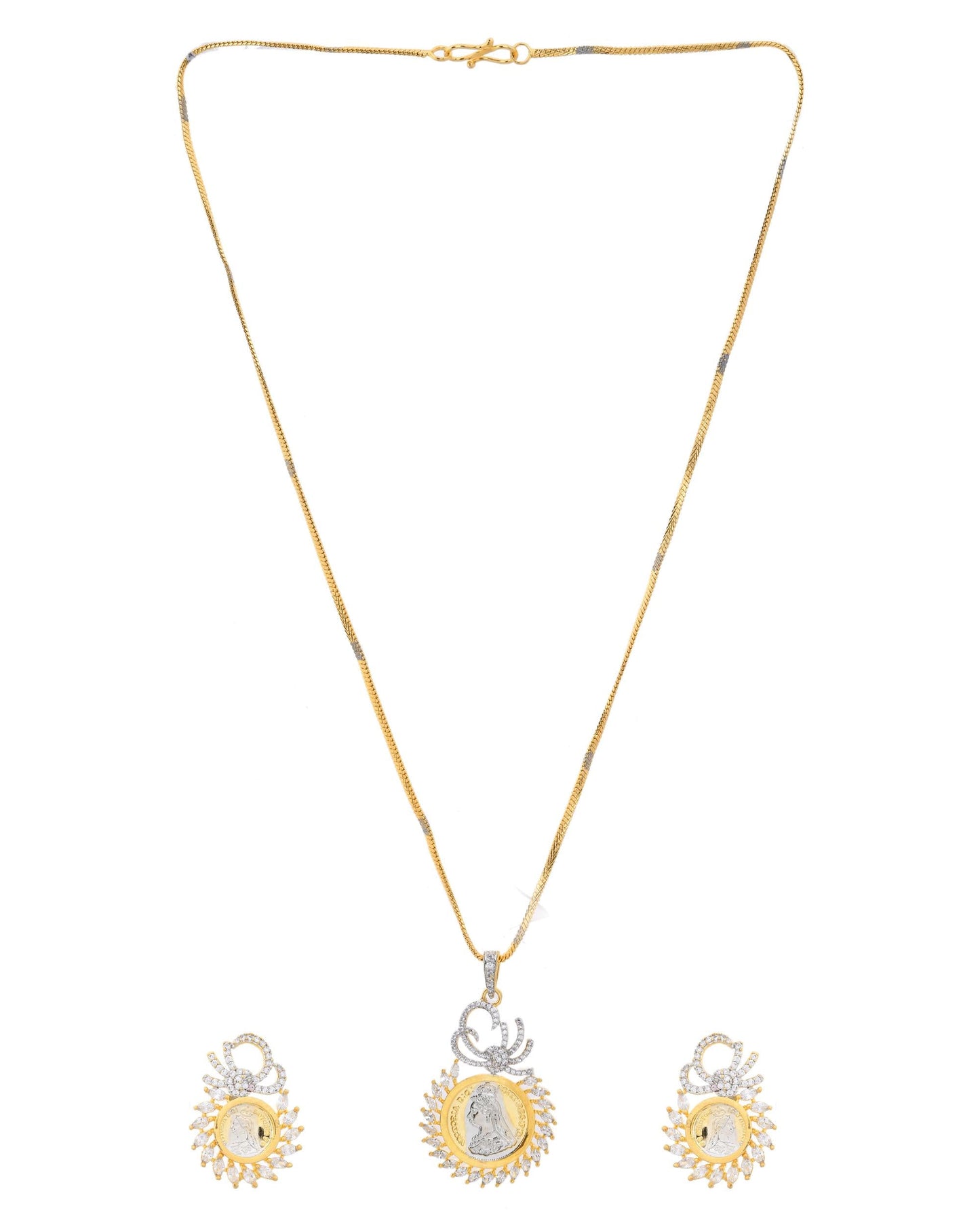 VOJ Dual Toned Ad-Studded Crown Chain Set - Swadesiicart