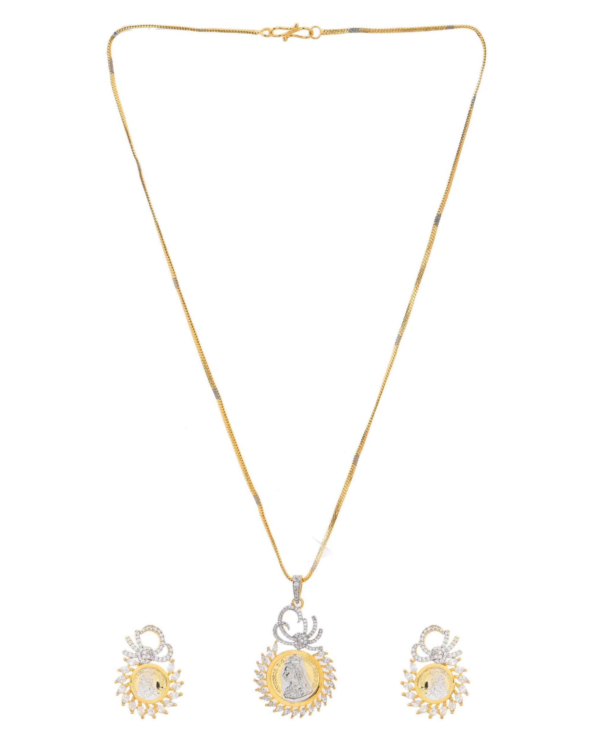 VOJ Dual Toned Ad-Studded Crown Chain Set - Swadesiicart