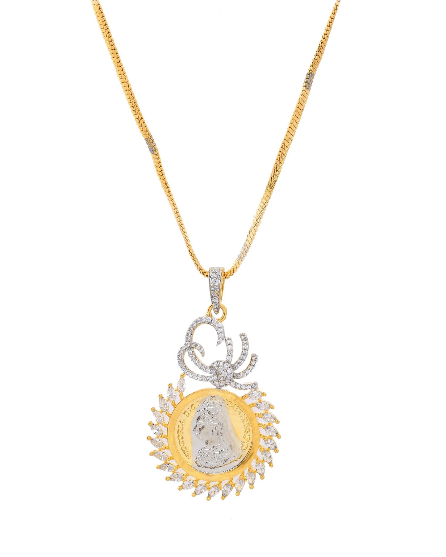 VOJ Dual Toned Ad-Studded Crown Chain Set - Swadesiicart
