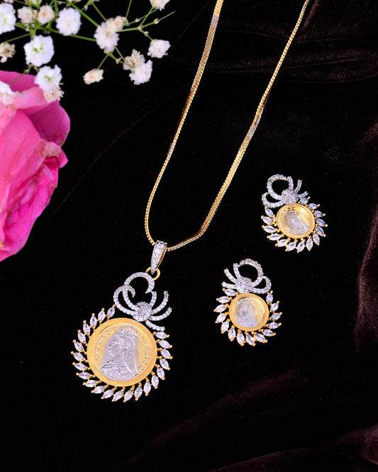 VOJ Dual Toned Ad-Studded Crown Chain Set - Swadesiicart