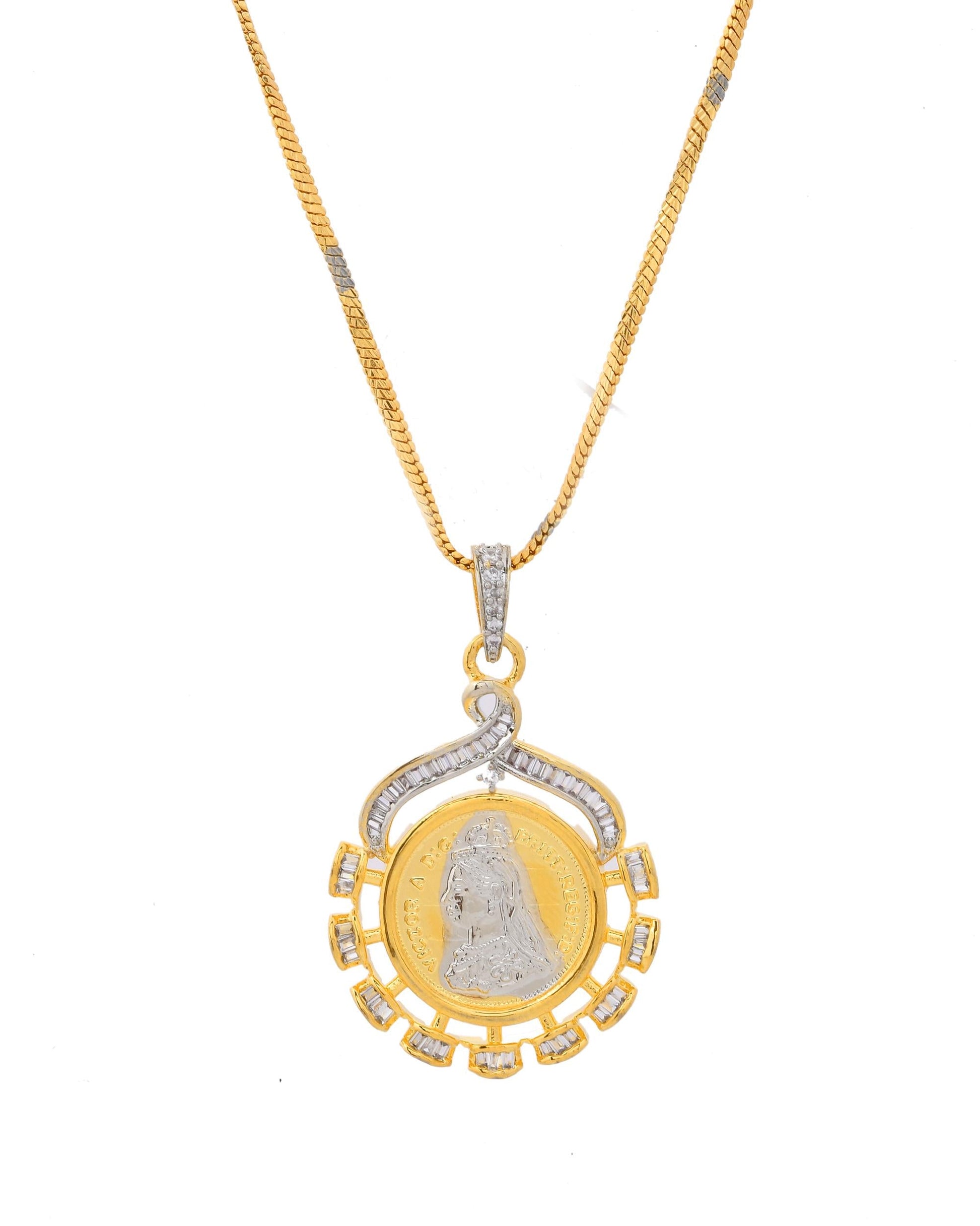 VOJ Dual Toned Ad-Studded Designer Chain Set - Swadesiicart